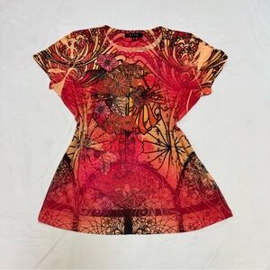 B.L.E.U. Red and Orange Graphic Short Sleeve Top